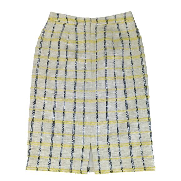 Halogen Tweed Midi Skirt Cream Yellow Black Plaid Women's Size 6 Light Academia - Picture 2 of 4